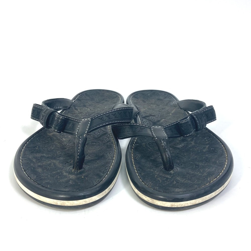 LOUIS VUITTON Sandals Rubber, Leather black Monogram ribbon Women 37.5 Used Authentic