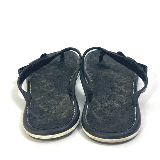LOUIS VUITTON Sandals Rubber, Leather black Monogram ribbon Women 37.5 Used Authentic