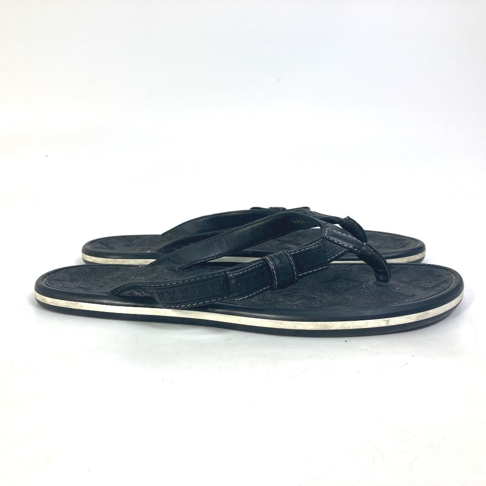 LOUIS VUITTON Sandals Rubber, Leather black Monogram ribbon Women 37.5 Used Authentic