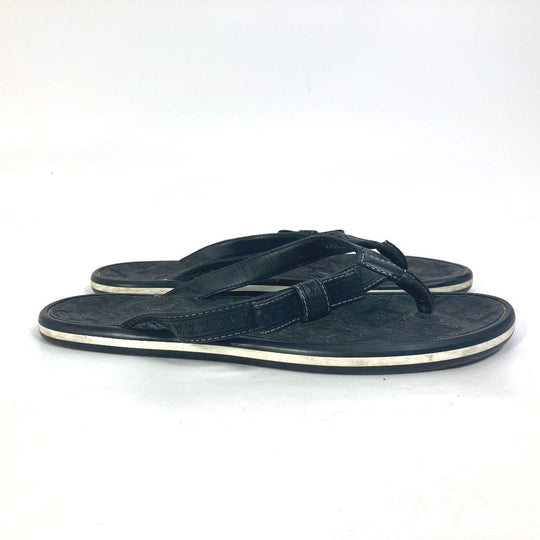 LOUIS VUITTON Sandals Rubber, Leather black Monogram ribbon Women 37.5 Used Authentic