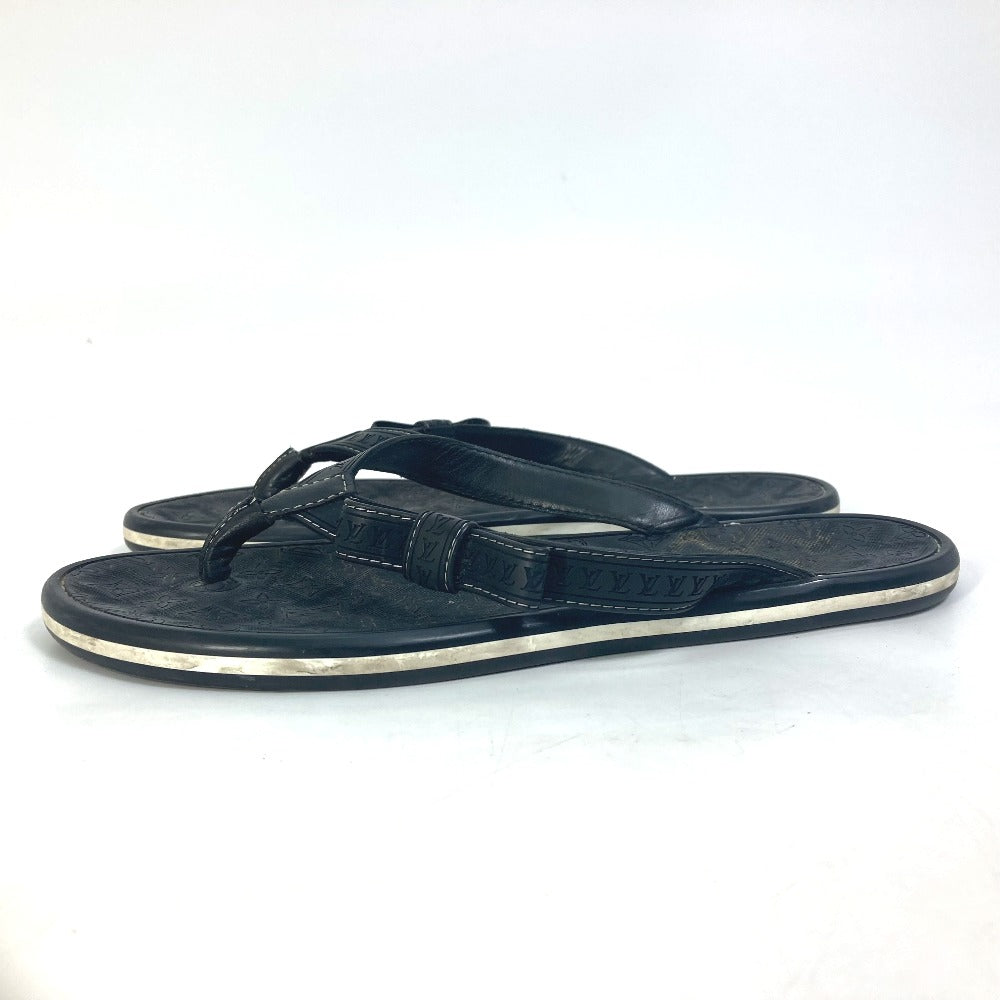 LOUIS VUITTON Sandals Rubber, Leather black Monogram ribbon Women 37.5 Used Authentic