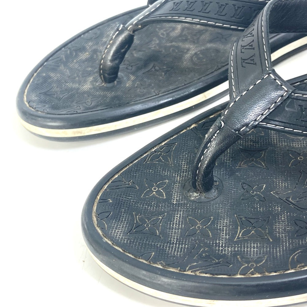 LOUIS VUITTON Sandals Rubber, Leather black Monogram ribbon Women 37.5 Used Authentic