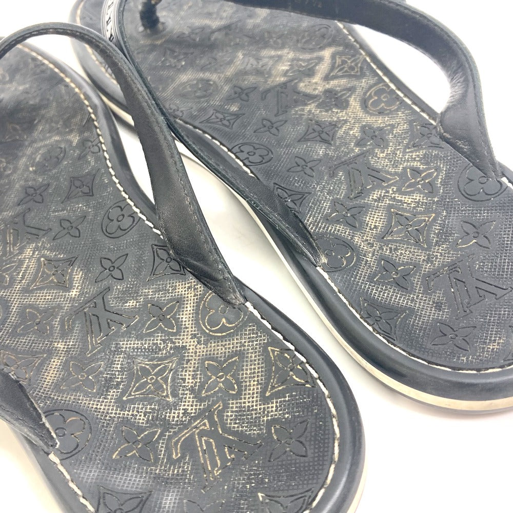 LOUIS VUITTON Sandals Rubber, Leather black Monogram ribbon Women 37.5 Used Authentic