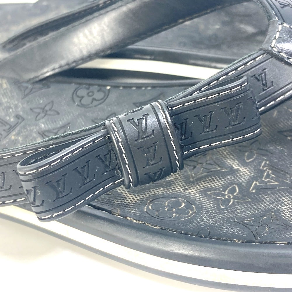 LOUIS VUITTON Sandals Rubber, Leather black Monogram ribbon Women 37.5 Used Authentic