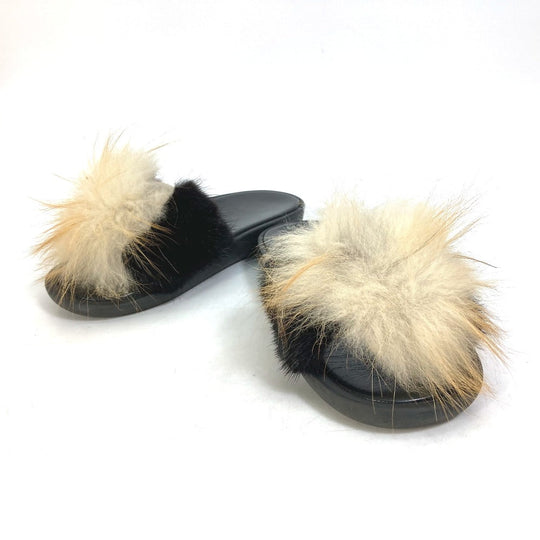 LOUIS VUITTON Sandals leather black shoes fur Women 37 Used Authentic