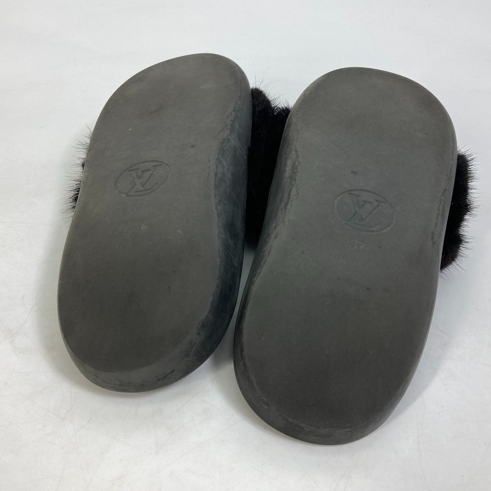 LOUIS VUITTON Sandals leather black shoes fur Women 37 Used Authentic