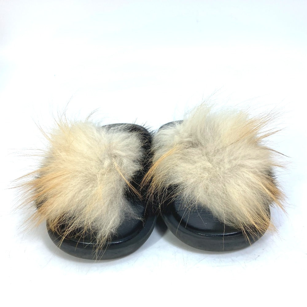 LOUIS VUITTON Sandals leather black shoes fur Women 37 Used Authentic