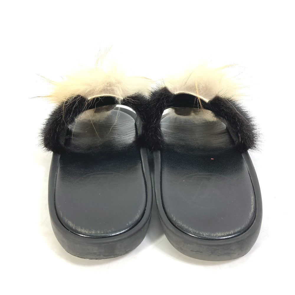LOUIS VUITTON Sandals leather black shoes fur Women 37 Used Authentic