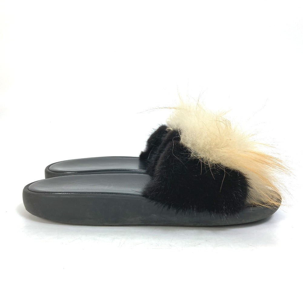 LOUIS VUITTON Sandals leather black shoes fur Women 37 Used Authentic