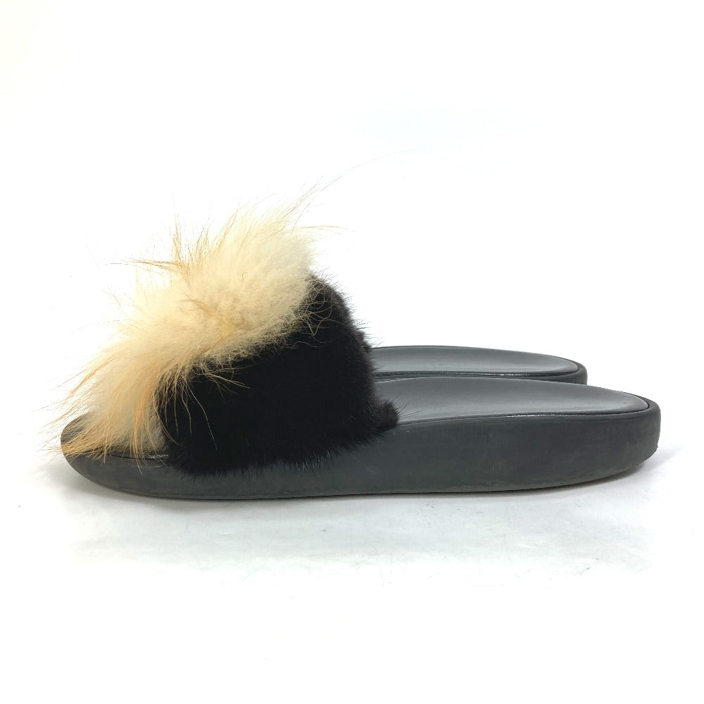 LOUIS VUITTON Sandals leather black shoes fur Women 37 Used Authentic