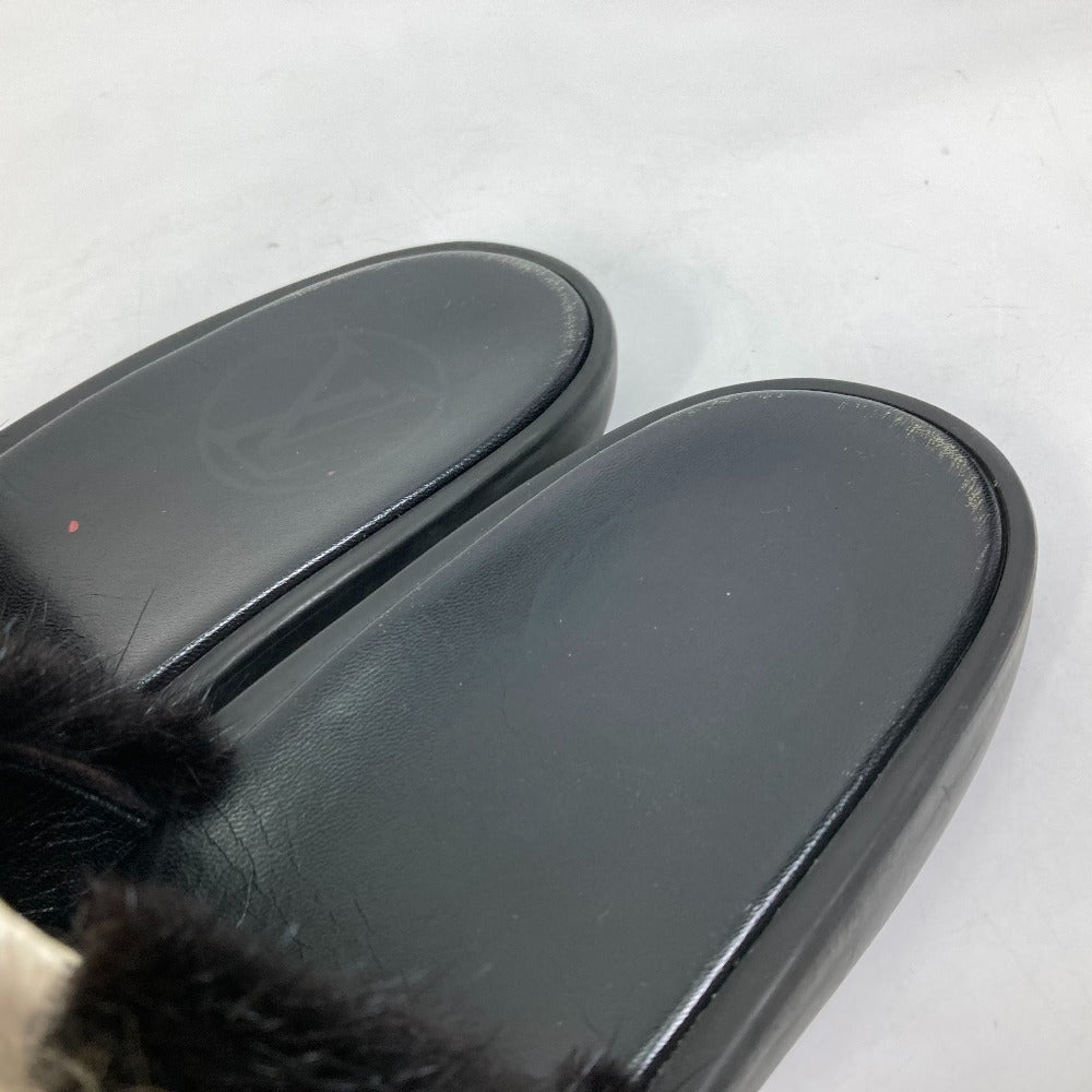 LOUIS VUITTON Sandals leather black shoes fur Women 37 Used Authentic