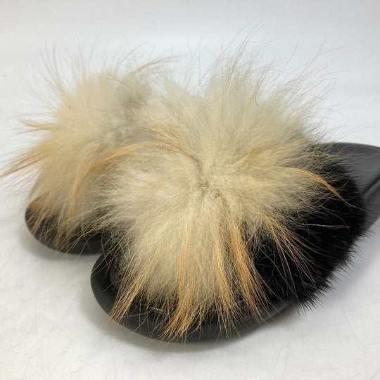 LOUIS VUITTON Sandals leather black shoes fur Women 37 Used Authentic