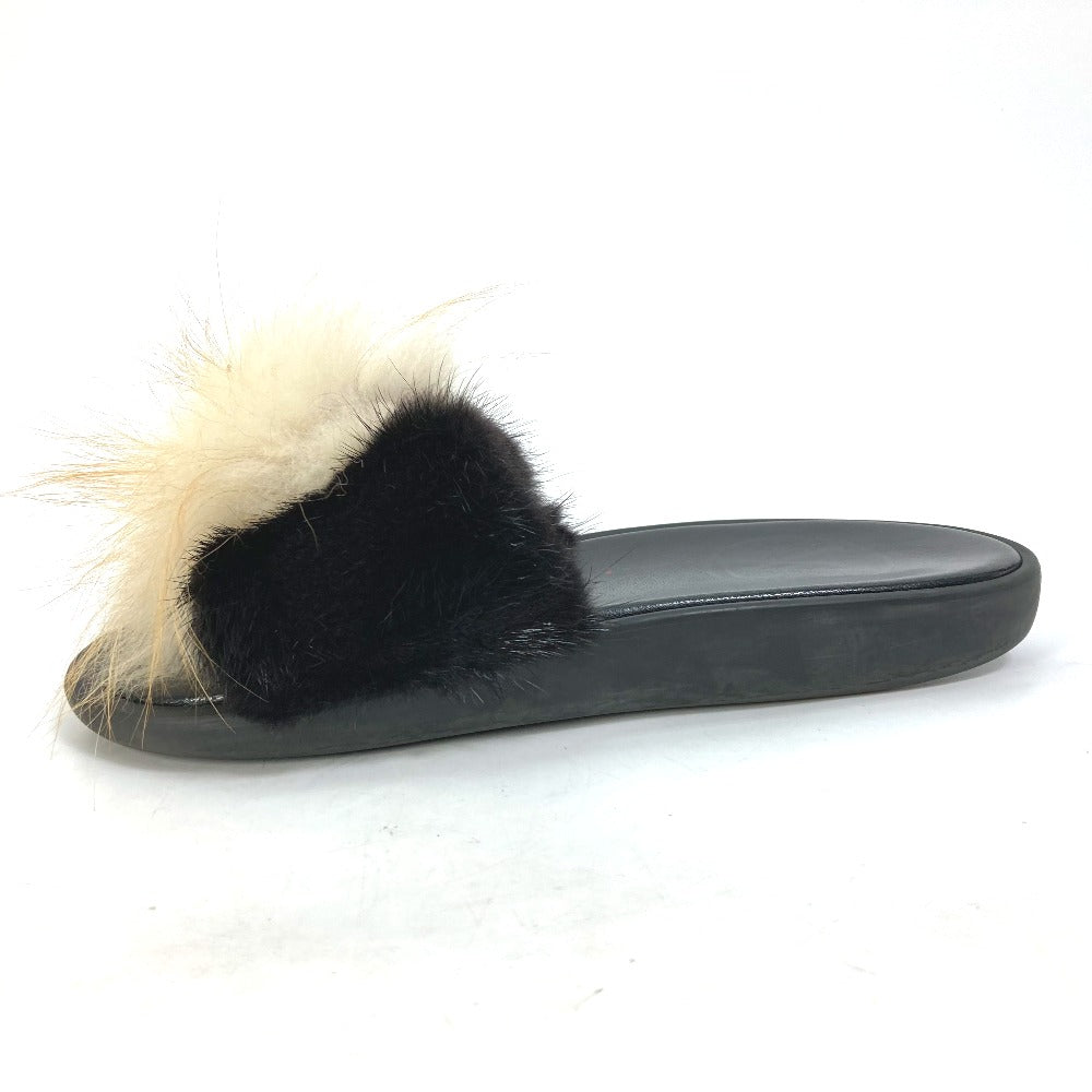 LOUIS VUITTON Sandals leather black shoes fur Women 37 Used Authentic