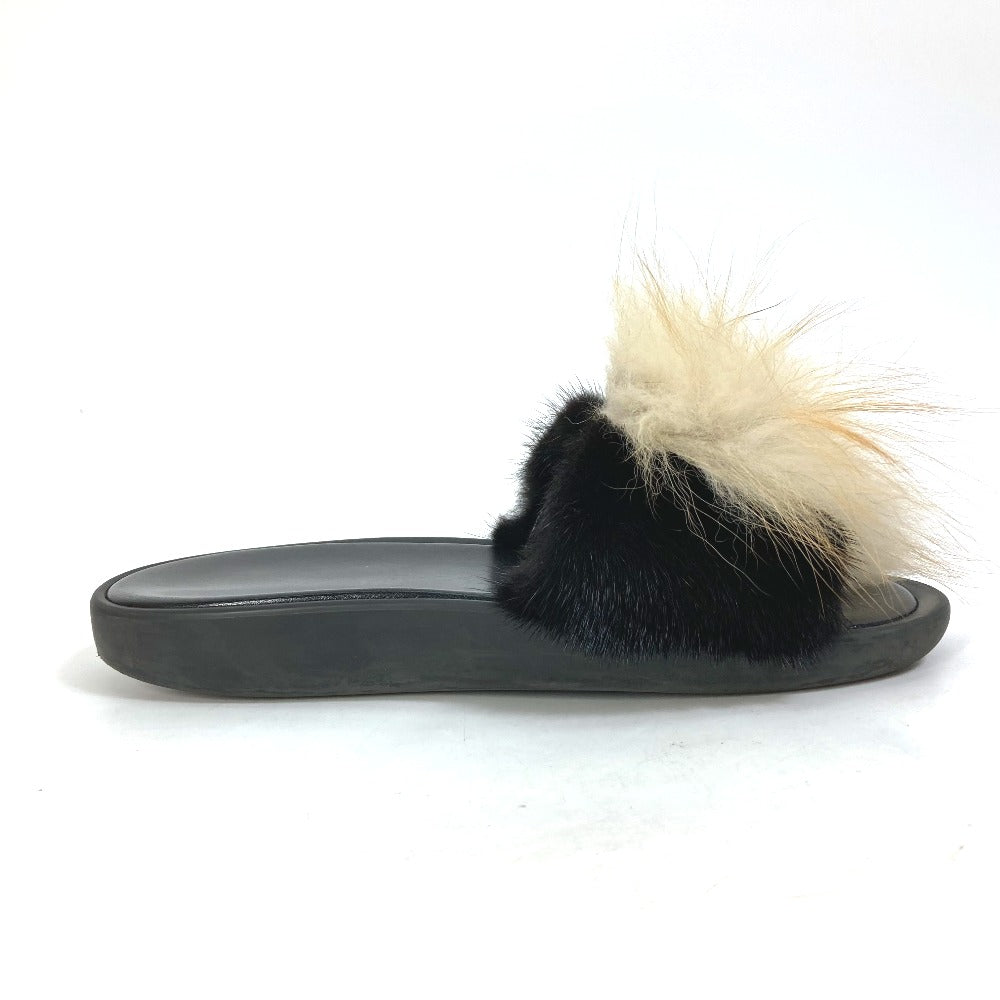 LOUIS VUITTON Sandals leather black shoes fur Women 37 Used Authentic