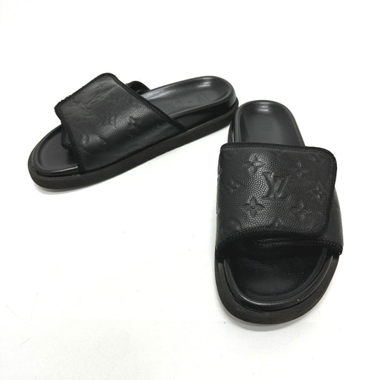 LOUIS VUITTON Sandals leather black NBA collaboration Miami Line Mules mens 6 Used Authentic