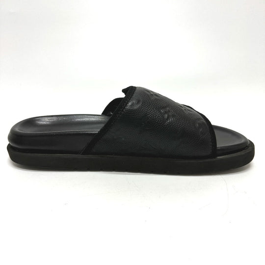 LOUIS VUITTON Sandals leather black NBA collaboration Miami Line Mules mens 6 Used Authentic