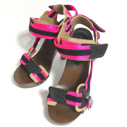 LOUIS VUITTON Sandals Wood pink fringe with tassels Women 37 Used Authentic