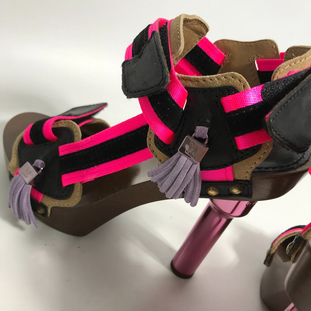 LOUIS VUITTON Sandals Wood pink fringe with tassels Women 37 Used Authentic