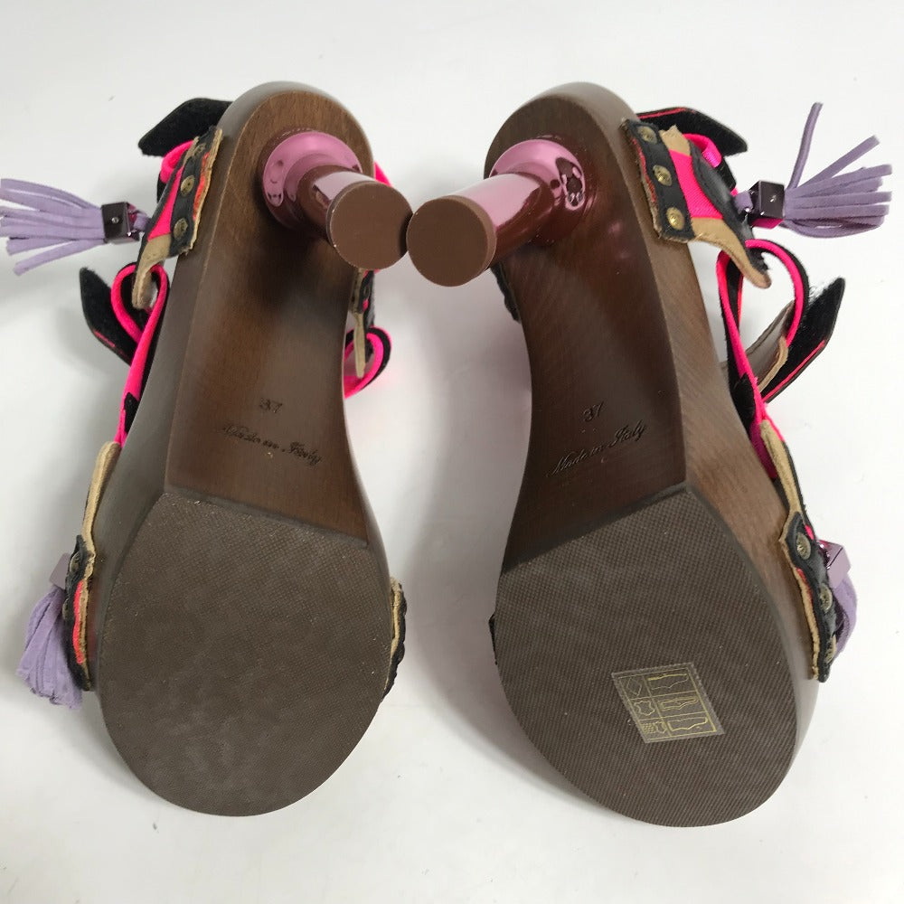LOUIS VUITTON Sandals Wood pink fringe with tassels Women 37 Used Authentic