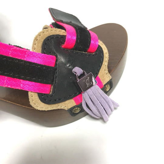 LOUIS VUITTON Sandals Wood pink fringe with tassels Women 37 Used Authentic