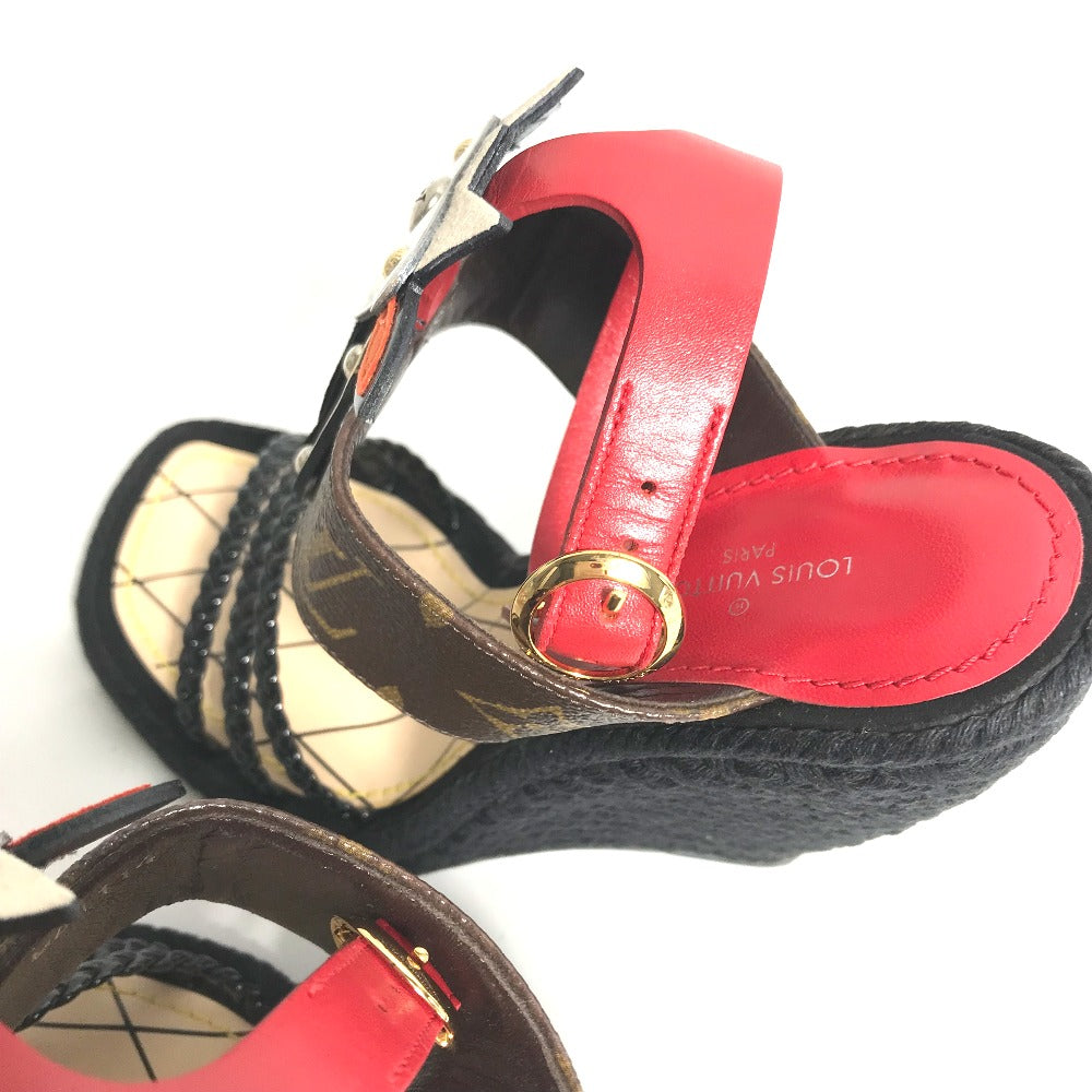 LOUIS VUITTON Sandals leather Red Tribal mask collection Wedge sole monogram Women 35 Used Authentic