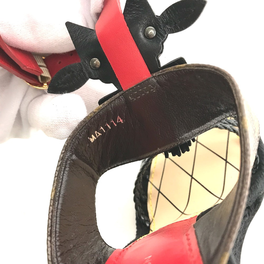 LOUIS VUITTON Sandals leather Red Tribal mask collection Wedge sole monogram Women 35 Used Authentic