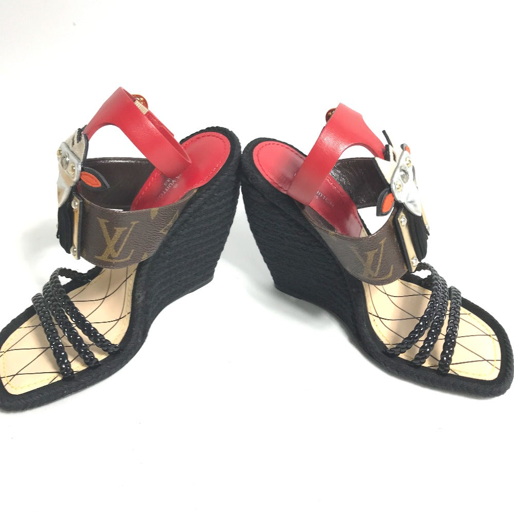 LOUIS VUITTON Sandals leather Red Tribal mask collection Wedge sole monogram Women 35 Used Authentic
