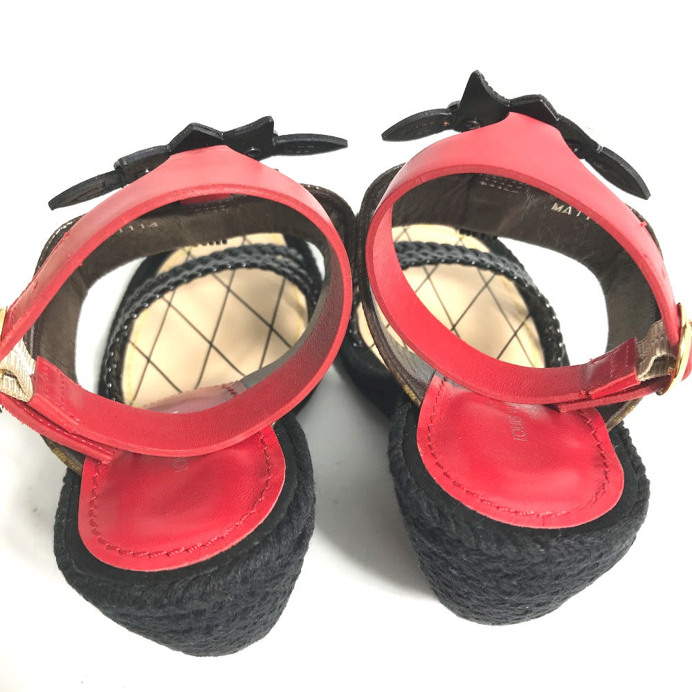 LOUIS VUITTON Sandals leather Red Tribal mask collection Wedge sole monogram Women 35 Used Authentic