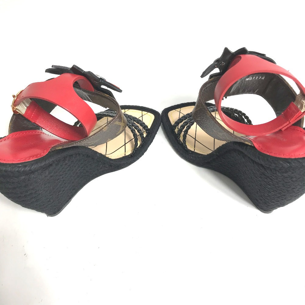 LOUIS VUITTON Sandals leather Red Tribal mask collection Wedge sole monogram Women 35 Used Authentic