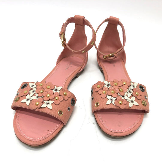 LOUIS VUITTON Sandals leather pink Flower motif Women 36 Used Authentic
