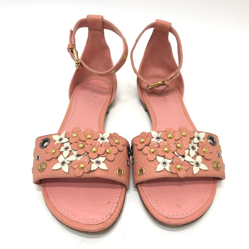 LOUIS VUITTON Sandals leather pink Flower motif Women 36 Used Authentic