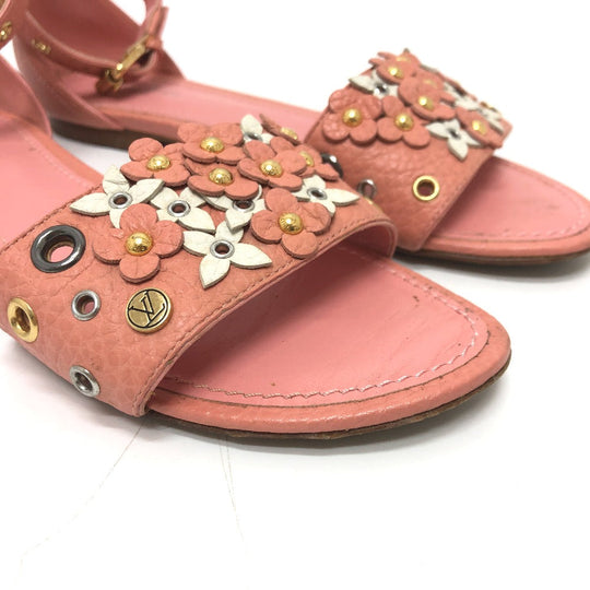 LOUIS VUITTON Sandals leather pink Flower motif Women 36 Used Authentic