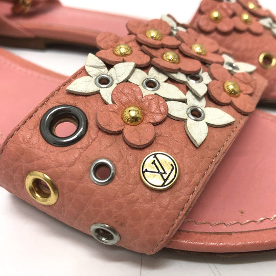 LOUIS VUITTON Sandals leather pink Flower motif Women 36 Used Authentic