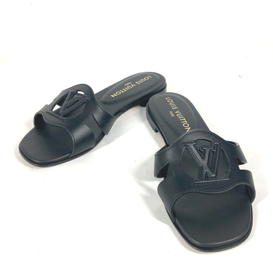 LOUIS VUITTON Sandals 1ABP01 leather black LV logo flat sandals LV Isola Line Mules Women 35 Used Authentic