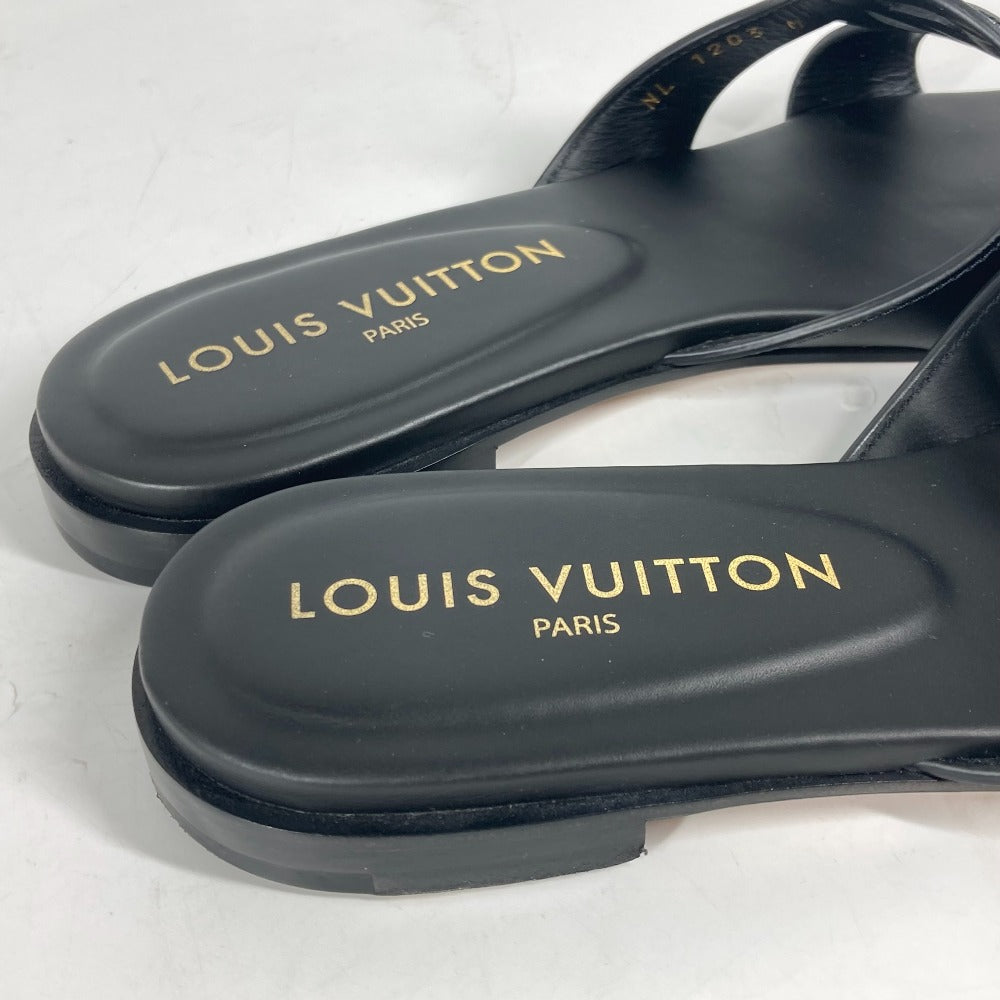 LOUIS VUITTON Sandals 1ABP01 leather black LV logo flat sandals LV Isola Line Mules Women 35 Used Authentic