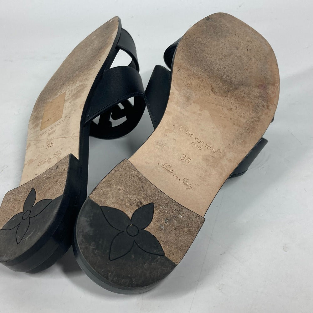 LOUIS VUITTON Sandals 1ABP01 leather black LV logo flat sandals LV Isola Line Mules Women 35 Used Authentic