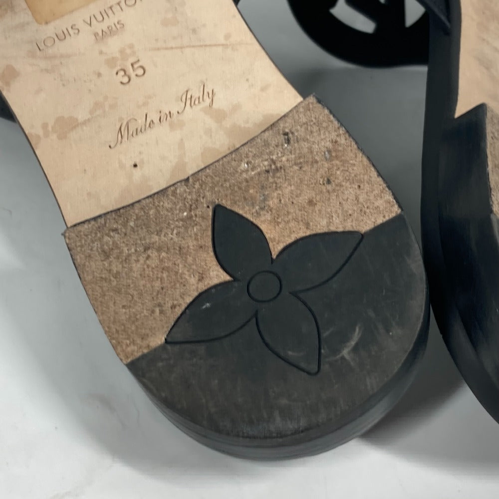 LOUIS VUITTON Sandals 1ABP01 leather black LV logo flat sandals LV Isola Line Mules Women 35 Used Authentic