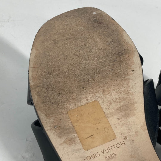 LOUIS VUITTON Sandals 1ABP01 leather black LV logo flat sandals LV Isola Line Mules Women 35 Used Authentic