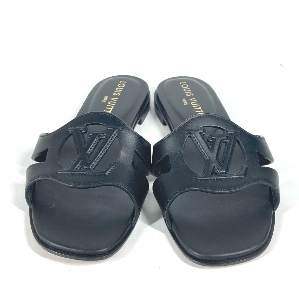 LOUIS VUITTON Sandals 1ABP01 leather black LV logo flat sandals LV Isola Line Mules Women 35 Used Authentic