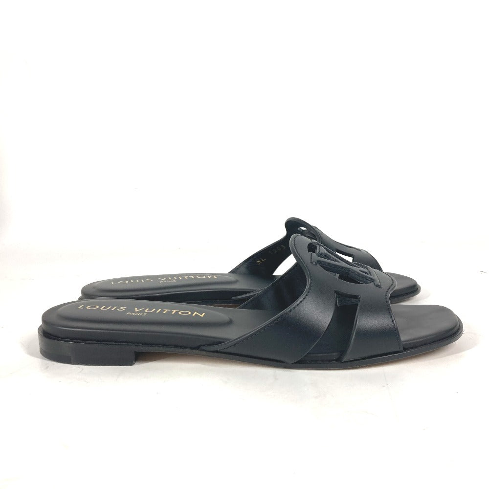 LOUIS VUITTON Sandals 1ABP01 leather black LV logo flat sandals LV Isola Line Mules Women 35 Used Authentic