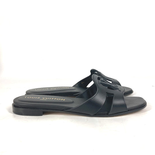 LOUIS VUITTON Sandals 1ABP01 leather black LV logo flat sandals LV Isola Line Mules Women 35 Used Authentic