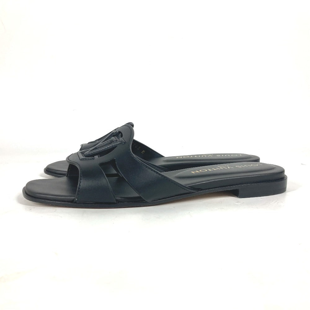 LOUIS VUITTON Sandals 1ABP01 leather black LV logo flat sandals LV Isola Line Mules Women 35 Used Authentic