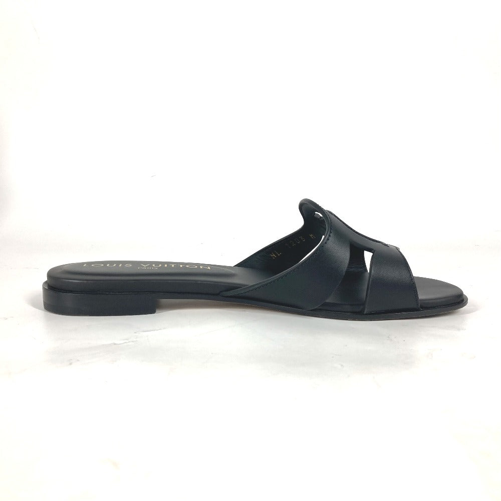 LOUIS VUITTON Sandals 1ABP01 leather black LV logo flat sandals LV Isola Line Mules Women 35 Used Authentic