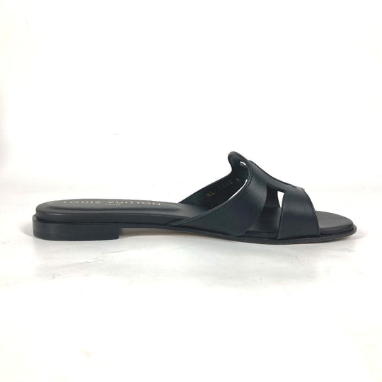 LOUIS VUITTON Sandals 1ABP01 leather black LV logo flat sandals LV Isola Line Mules Women 35 Used Authentic