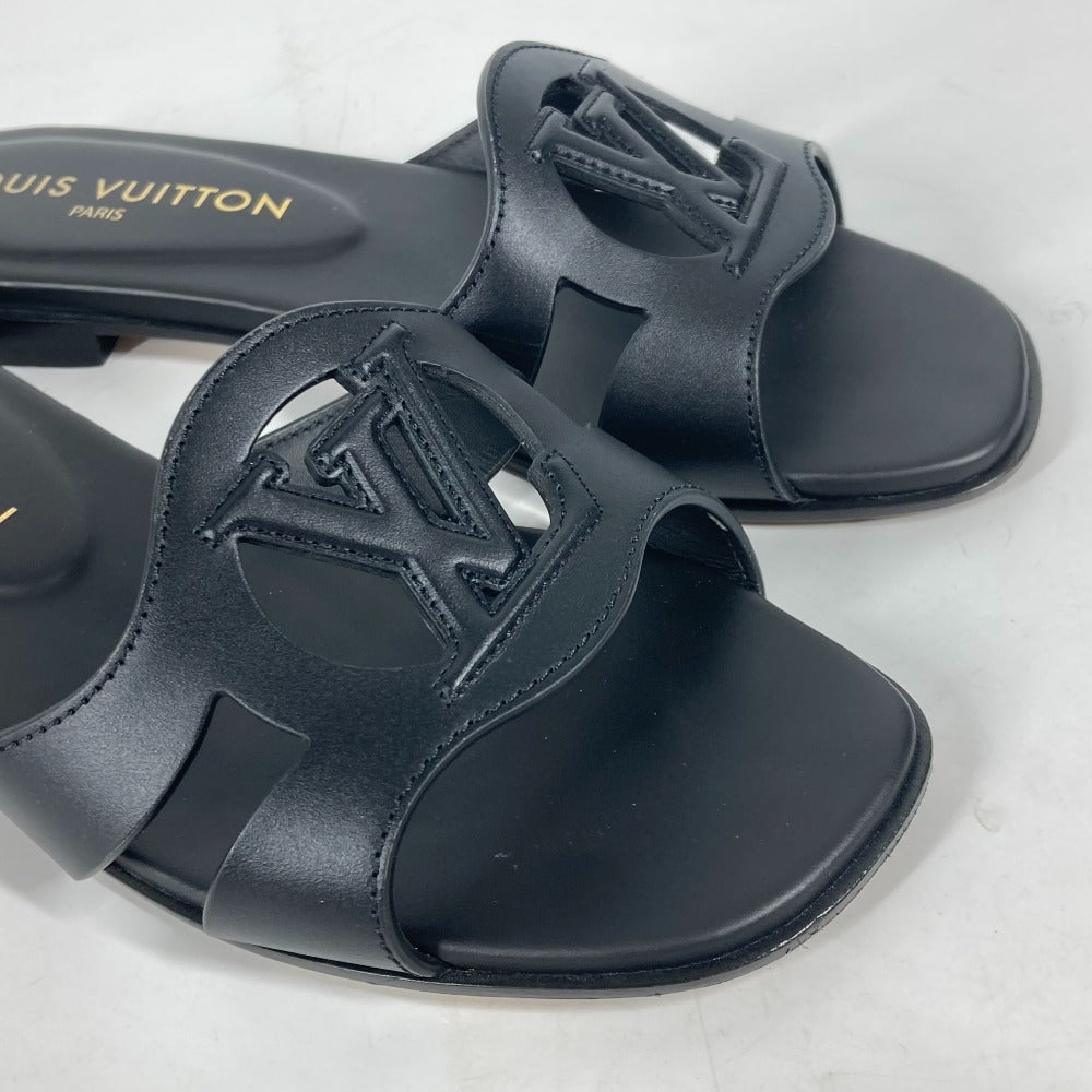 LOUIS VUITTON Sandals 1ABP01 leather black LV logo flat sandals LV Isola Line Mules Women 35 Used Authentic