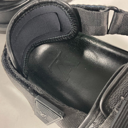 LOUIS VUITTON Sandals Monogram Eclipse Canvas, Rubber black Monogram Eclipse Belt sandals mens 8 Used Authentic