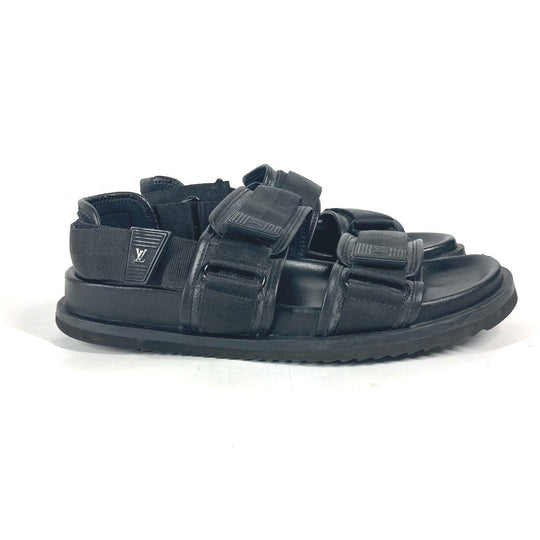 LOUIS VUITTON Sandals Monogram Eclipse Canvas, Rubber black Monogram Eclipse Belt sandals mens 8 Used Authentic