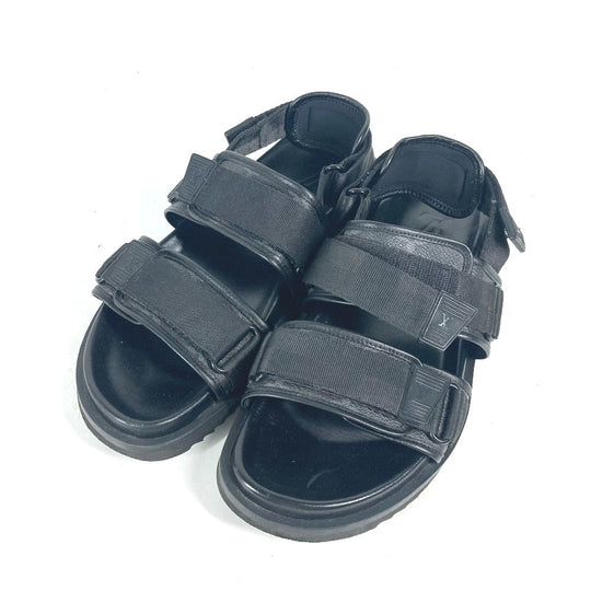 LOUIS VUITTON Sandals Monogram Eclipse Canvas, Rubber black Monogram Eclipse Belt sandals mens 8 Used Authentic