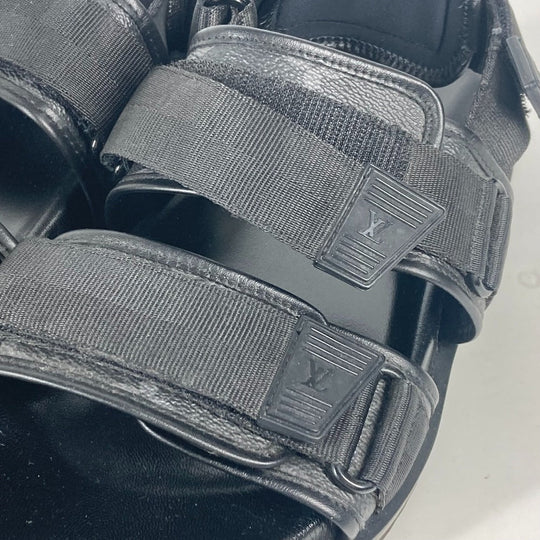 LOUIS VUITTON Sandals Monogram Eclipse Canvas, Rubber black Monogram Eclipse Belt sandals mens 8 Used Authentic