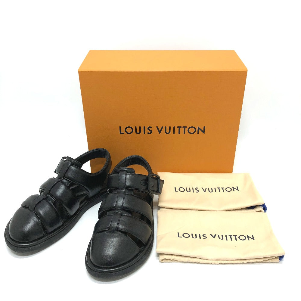 LOUIS VUITTON Sandals 1ACVTR leather black LV Venice Line Sandals mens 6 1/2 Used Authentic